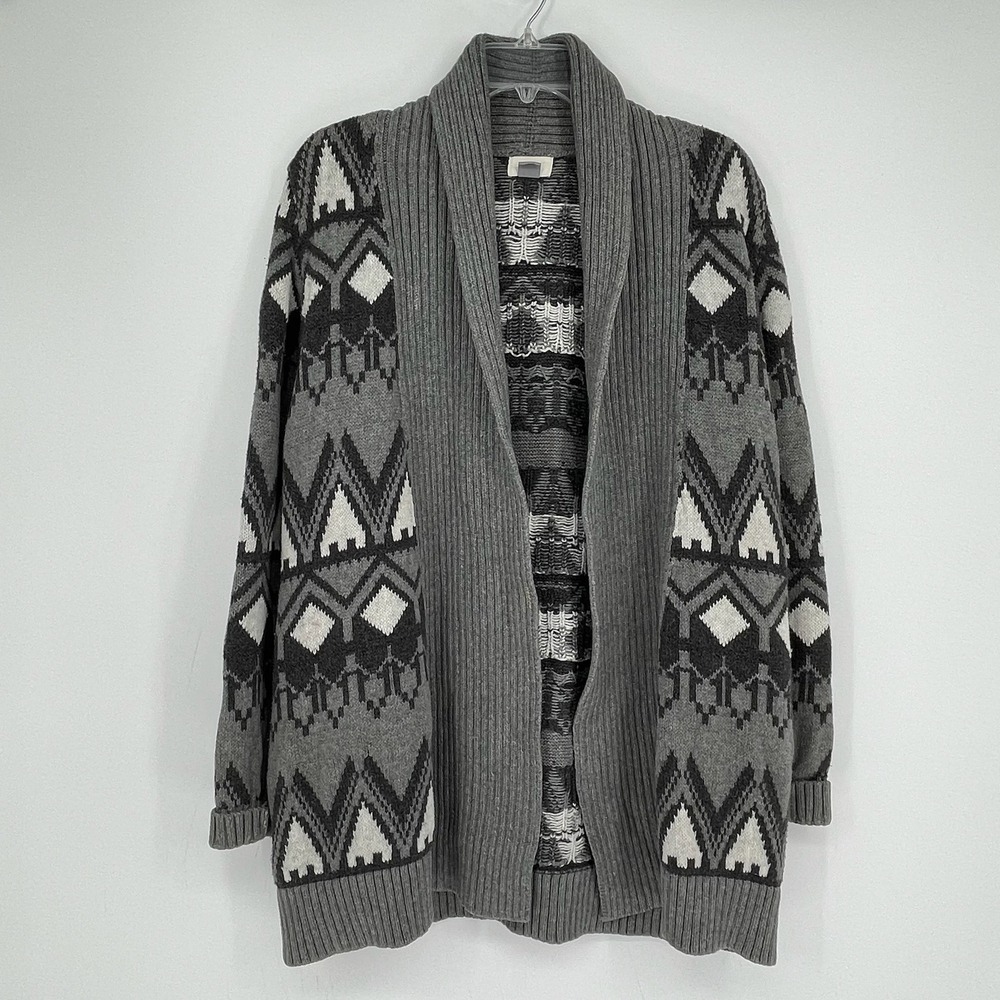 Old Navy Women's Gray Fair Isle Shawl Collar Open Front Cardigan Size‎ M Tall